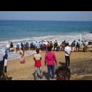 Das kleinmaschige Ende des Netzes mit dem Fang